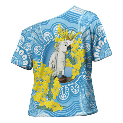 World Diabetes Day Australia Cross Shoulder Shirt Yellow-crested Cockatoo Golden Wattle Aboriginal