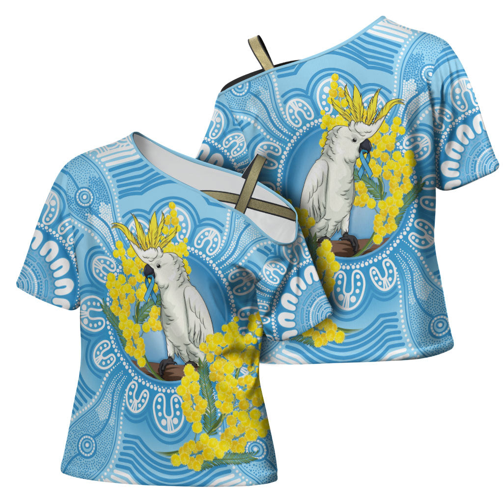 World Diabetes Day Australia Cross Shoulder Shirt Yellow-crested Cockatoo Golden Wattle Aboriginal