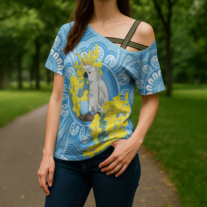World Diabetes Day Australia Cross Shoulder Shirt Yellow-crested Cockatoo Golden Wattle Aboriginal