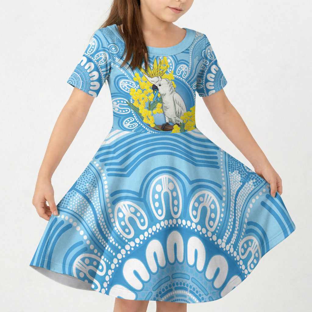 World Diabetes Day Australia Kid Short Sleeve Dress Yellow-crested Cockatoo Golden Wattle Aboriginal