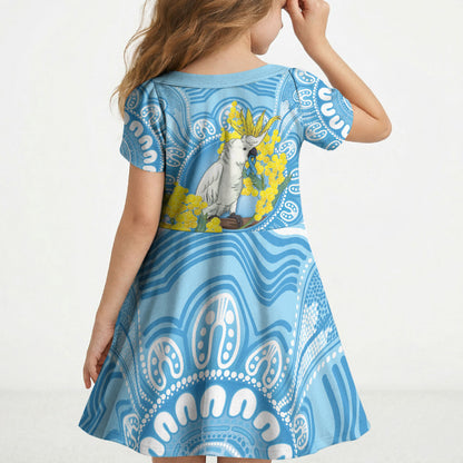 World Diabetes Day Australia Kid Short Sleeve Dress Yellow-crested Cockatoo Golden Wattle Aboriginal