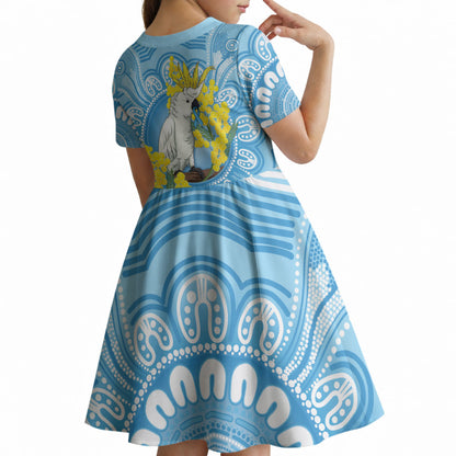 World Diabetes Day Australia Kid Short Sleeve Dress Yellow-crested Cockatoo Golden Wattle Aboriginal