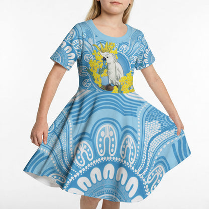 World Diabetes Day Australia Kid Short Sleeve Dress Yellow-crested Cockatoo Golden Wattle Aboriginal