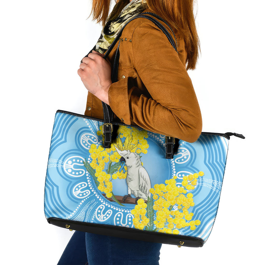 World Diabetes Day Australia Leather Tote Bag Yellow-crested Cockatoo Golden Wattle Aboriginal