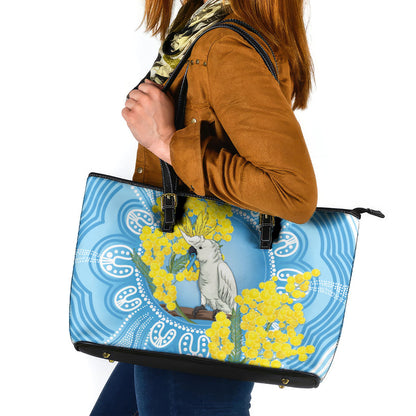 World Diabetes Day Australia Leather Tote Bag Yellow-crested Cockatoo Golden Wattle Aboriginal