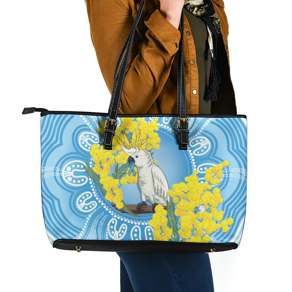 World Diabetes Day Australia Leather Tote Bag Yellow-crested Cockatoo Golden Wattle Aboriginal