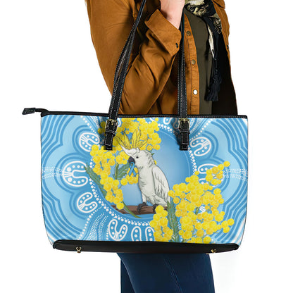 World Diabetes Day Australia Leather Tote Bag Yellow-crested Cockatoo Golden Wattle Aboriginal