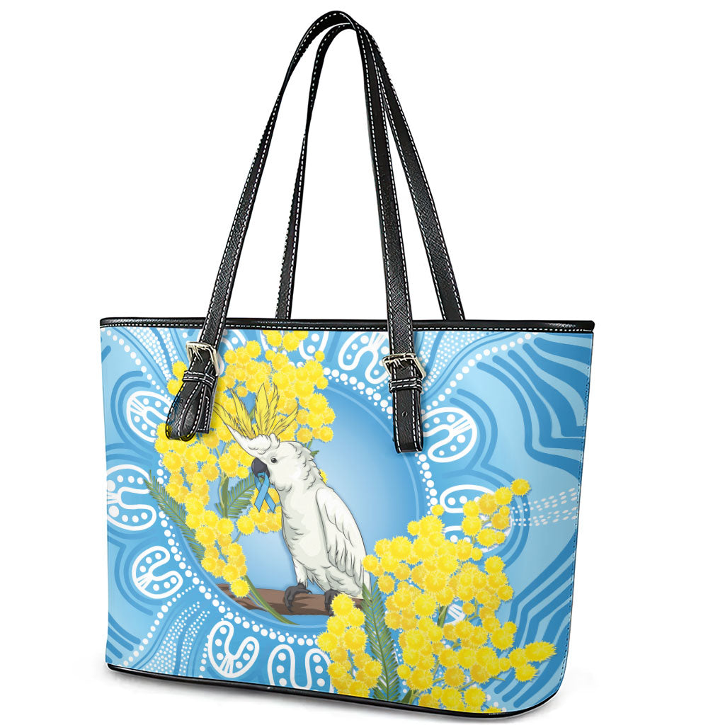 World Diabetes Day Australia Leather Tote Bag Yellow-crested Cockatoo Golden Wattle Aboriginal