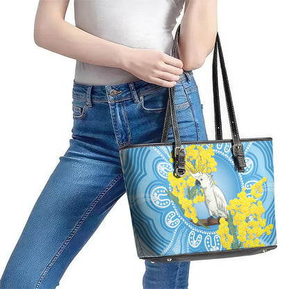 World Diabetes Day Australia Leather Tote Bag Yellow-crested Cockatoo Golden Wattle Aboriginal
