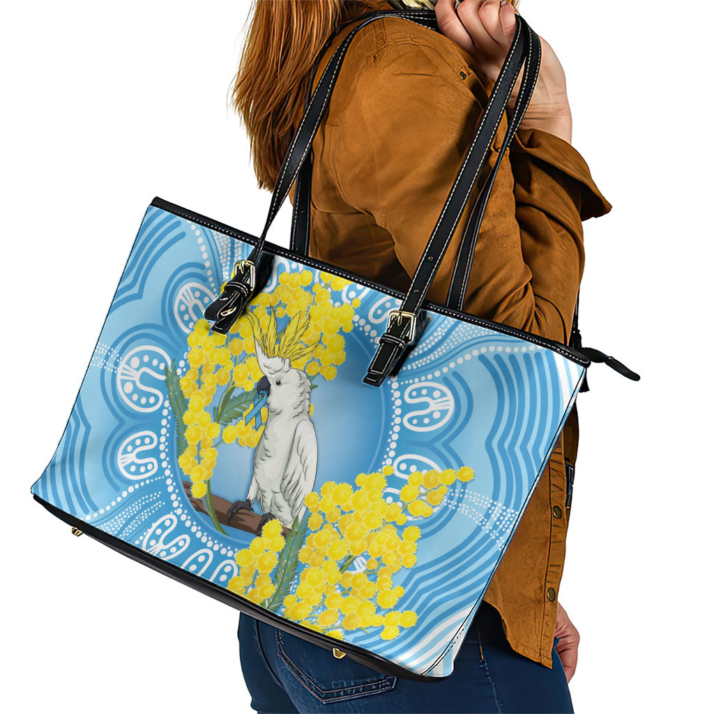 World Diabetes Day Australia Leather Tote Bag Yellow-crested Cockatoo Golden Wattle Aboriginal