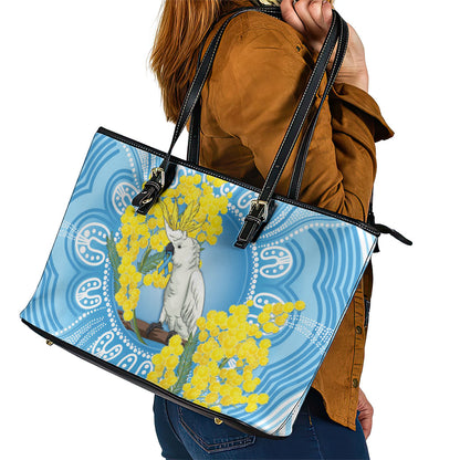 World Diabetes Day Australia Leather Tote Bag Yellow-crested Cockatoo Golden Wattle Aboriginal