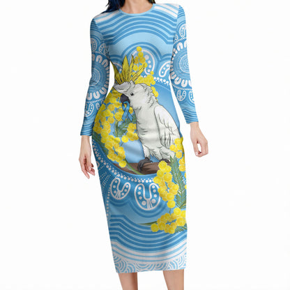 World Diabetes Day Australia Long Sleeve Bodycon Dress Yellow-crested Cockatoo Golden Wattle Aboriginal