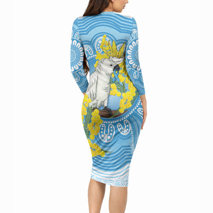 World Diabetes Day Australia Long Sleeve Bodycon Dress Yellow-crested Cockatoo Golden Wattle Aboriginal
