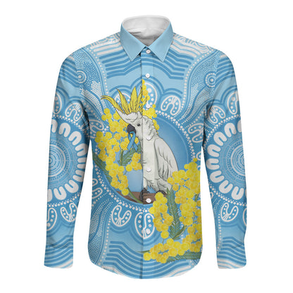 World Diabetes Day Australia Long Sleeve Button Shirt Yellow-crested Cockatoo Golden Wattle Aboriginal