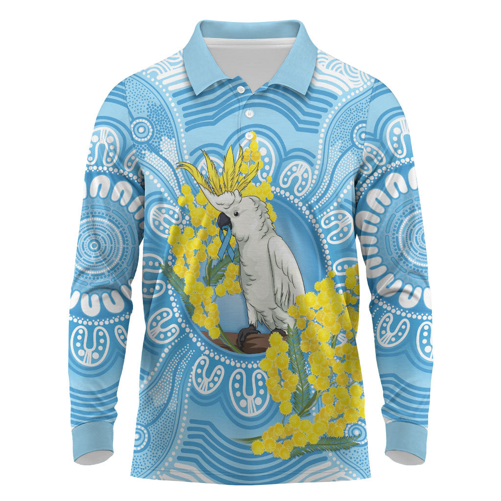 World Diabetes Day Australia Long Sleeve Polo Shirt Yellow-crested Cockatoo Golden Wattle Aboriginal