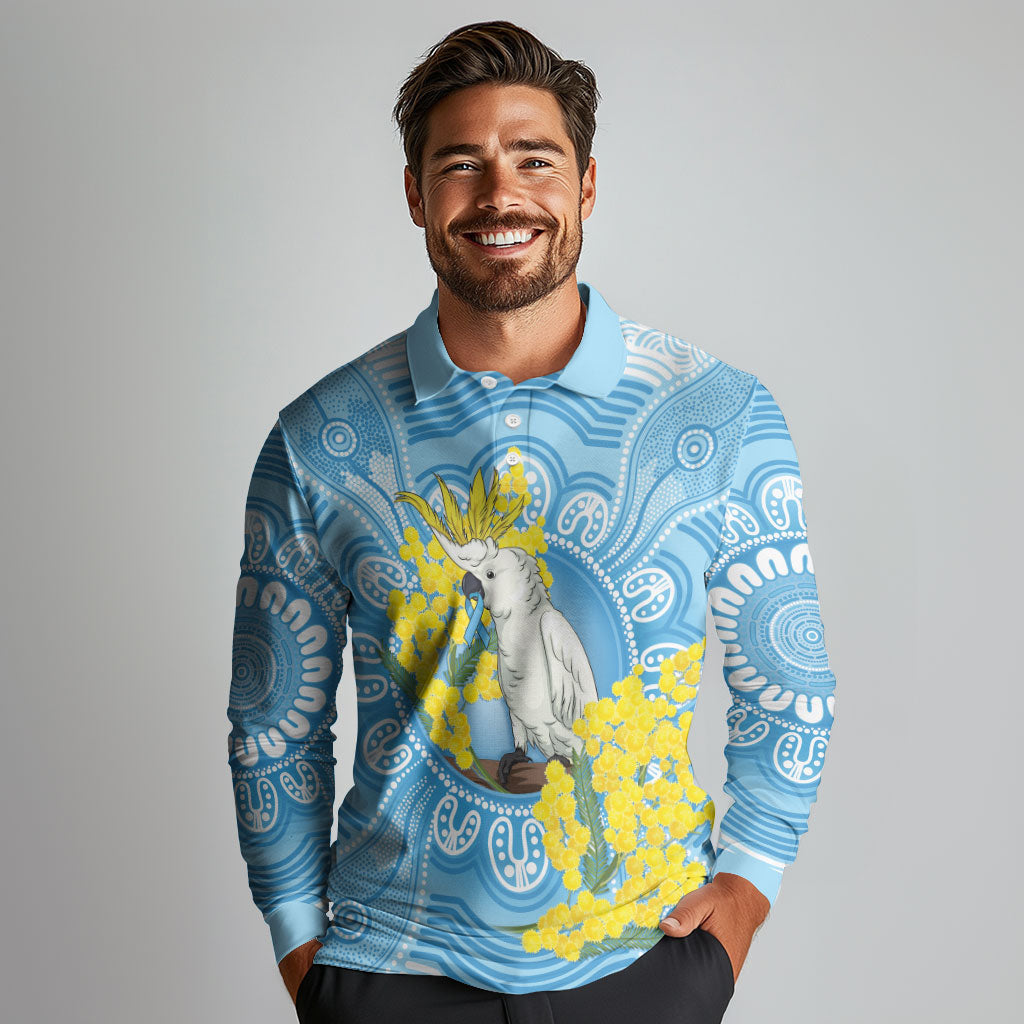 World Diabetes Day Australia Long Sleeve Polo Shirt Yellow-crested Cockatoo Golden Wattle Aboriginal