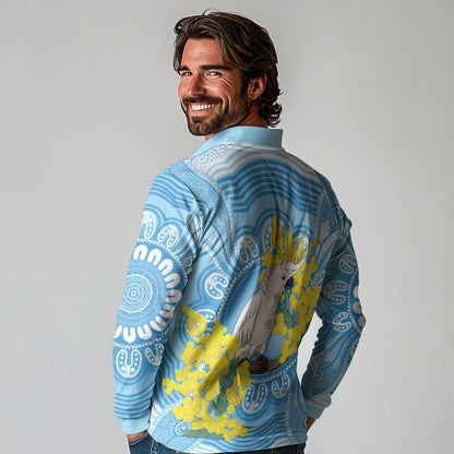 World Diabetes Day Australia Long Sleeve Polo Shirt Yellow-crested Cockatoo Golden Wattle Aboriginal