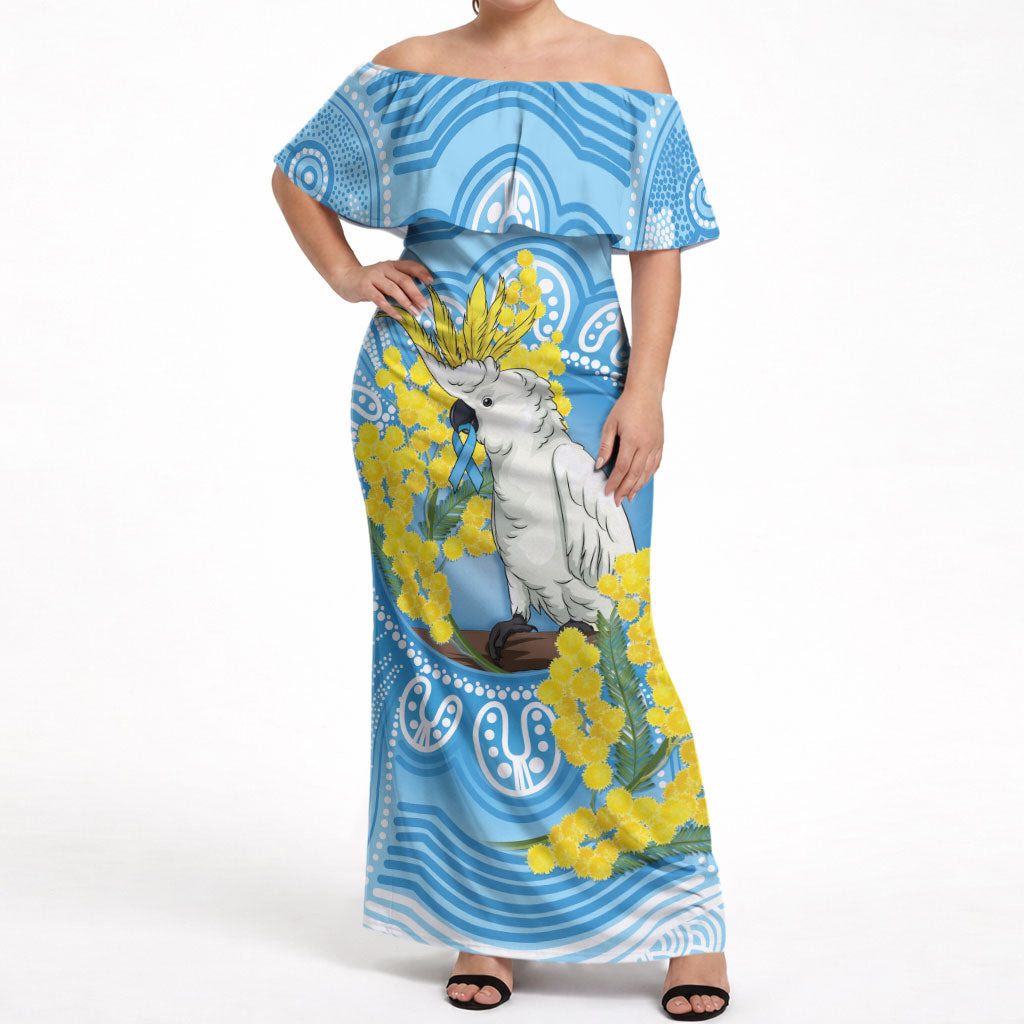 World Diabetes Day Australia Off Shoulder Maxi Dress Yellow-crested Cockatoo Golden Wattle Aboriginal