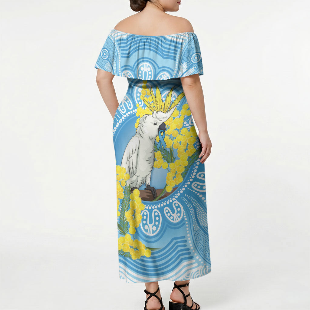 World Diabetes Day Australia Off Shoulder Maxi Dress Yellow-crested Cockatoo Golden Wattle Aboriginal
