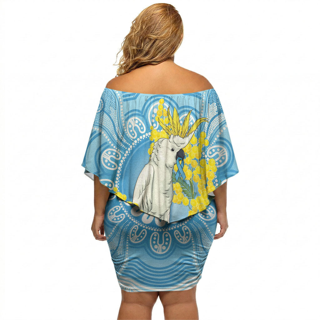 World Diabetes Day Australia Off Shoulder Short Dress Yellow-crested Cockatoo Golden Wattle Aboriginal