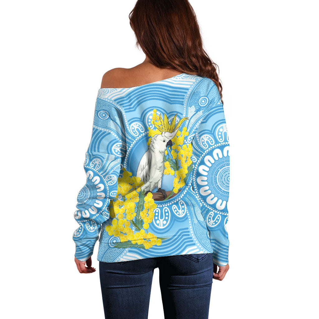 World Diabetes Day Australia Off Shoulder Sweater Yellow-crested Cockatoo Golden Wattle Aboriginal
