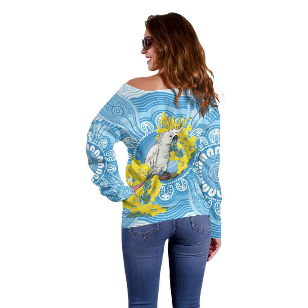 World Diabetes Day Australia Off Shoulder Sweater Yellow-crested Cockatoo Golden Wattle Aboriginal