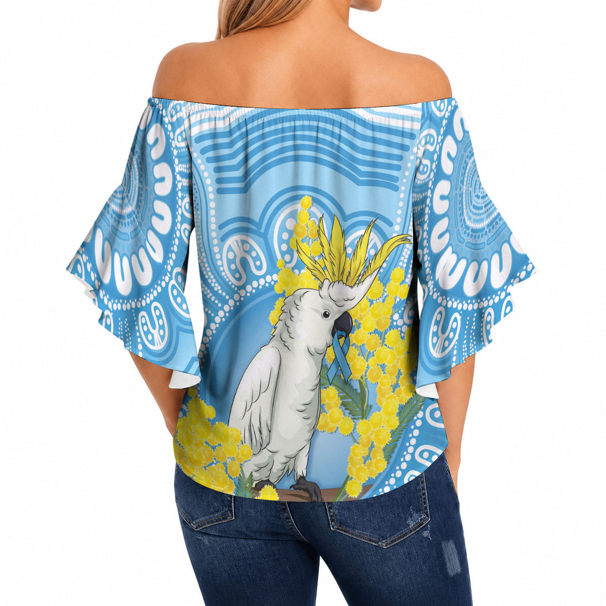 World Diabetes Day Australia Off Shoulder Wrap Waist Top Yellow-crested Cockatoo Golden Wattle Aboriginal