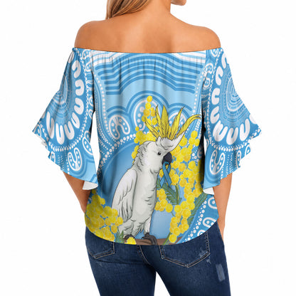 World Diabetes Day Australia Off Shoulder Wrap Waist Top Yellow-crested Cockatoo Golden Wattle Aboriginal