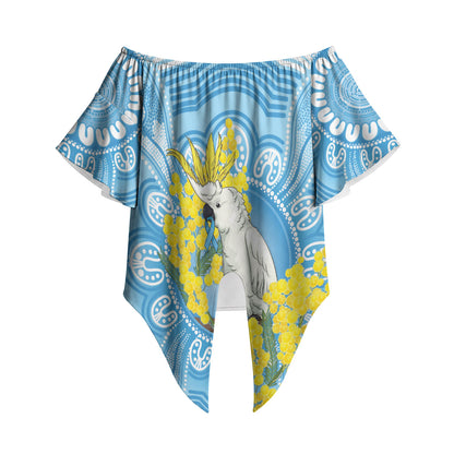 World Diabetes Day Australia Off Shoulder Wrap Waist Top Yellow-crested Cockatoo Golden Wattle Aboriginal