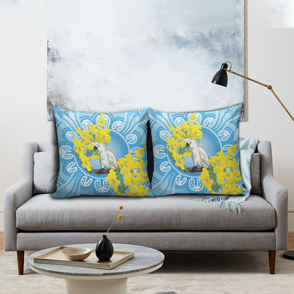 World Diabetes Day Australia Pillow Cover Yellow-crested Cockatoo Golden Wattle Aboriginal