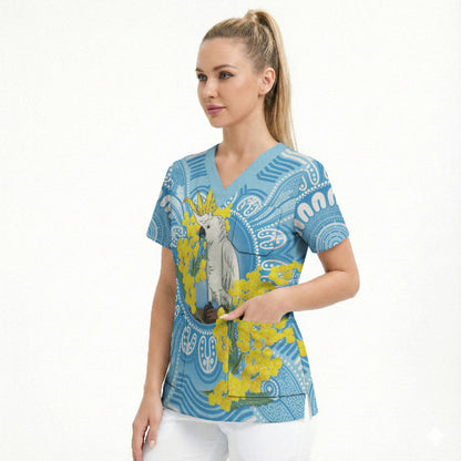 World Diabetes Day Australia Scrub Top Yellow-crested Cockatoo Golden Wattle Aboriginal