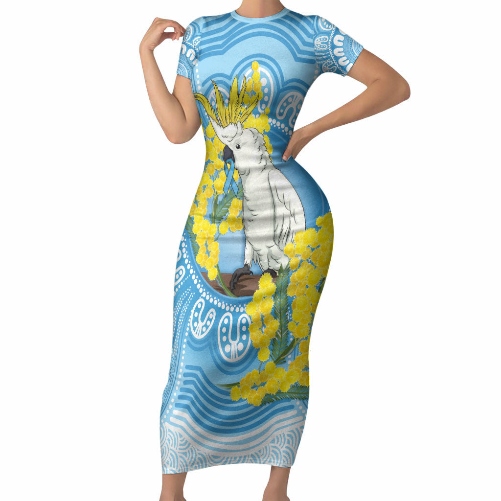 World Diabetes Day Australia Short Sleeve Bodycon Dress Yellow-crested Cockatoo Golden Wattle Aboriginal