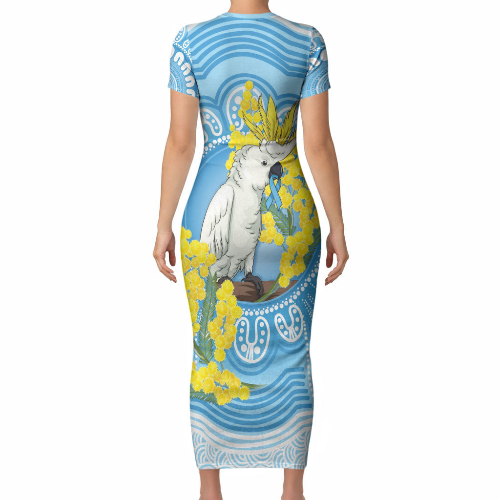 World Diabetes Day Australia Short Sleeve Bodycon Dress Yellow-crested Cockatoo Golden Wattle Aboriginal