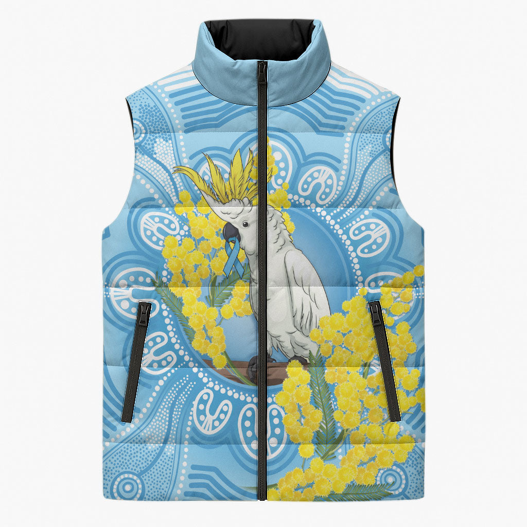 World Diabetes Day Australia Sleeveless Puffer Jacket Yellow-crested Cockatoo Golden Wattle Aboriginal