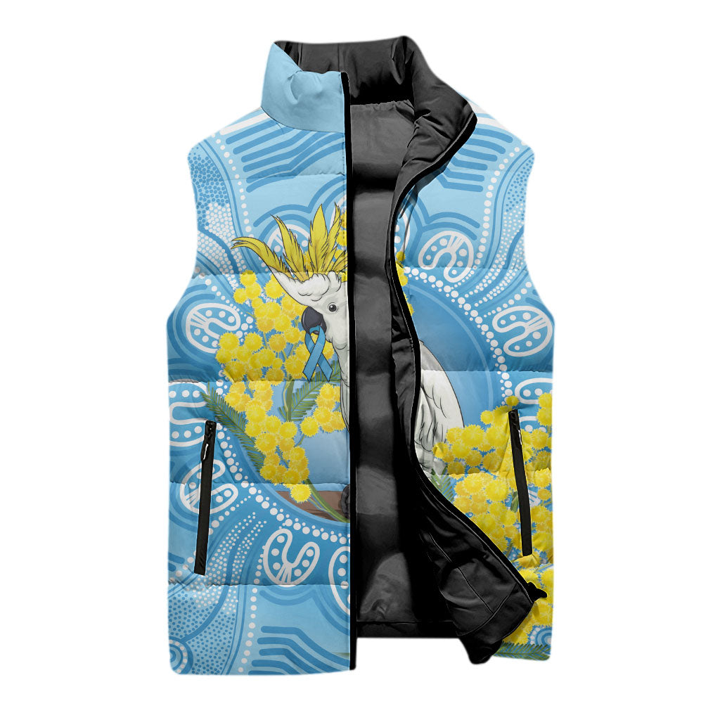 World Diabetes Day Australia Sleeveless Puffer Jacket Yellow-crested Cockatoo Golden Wattle Aboriginal