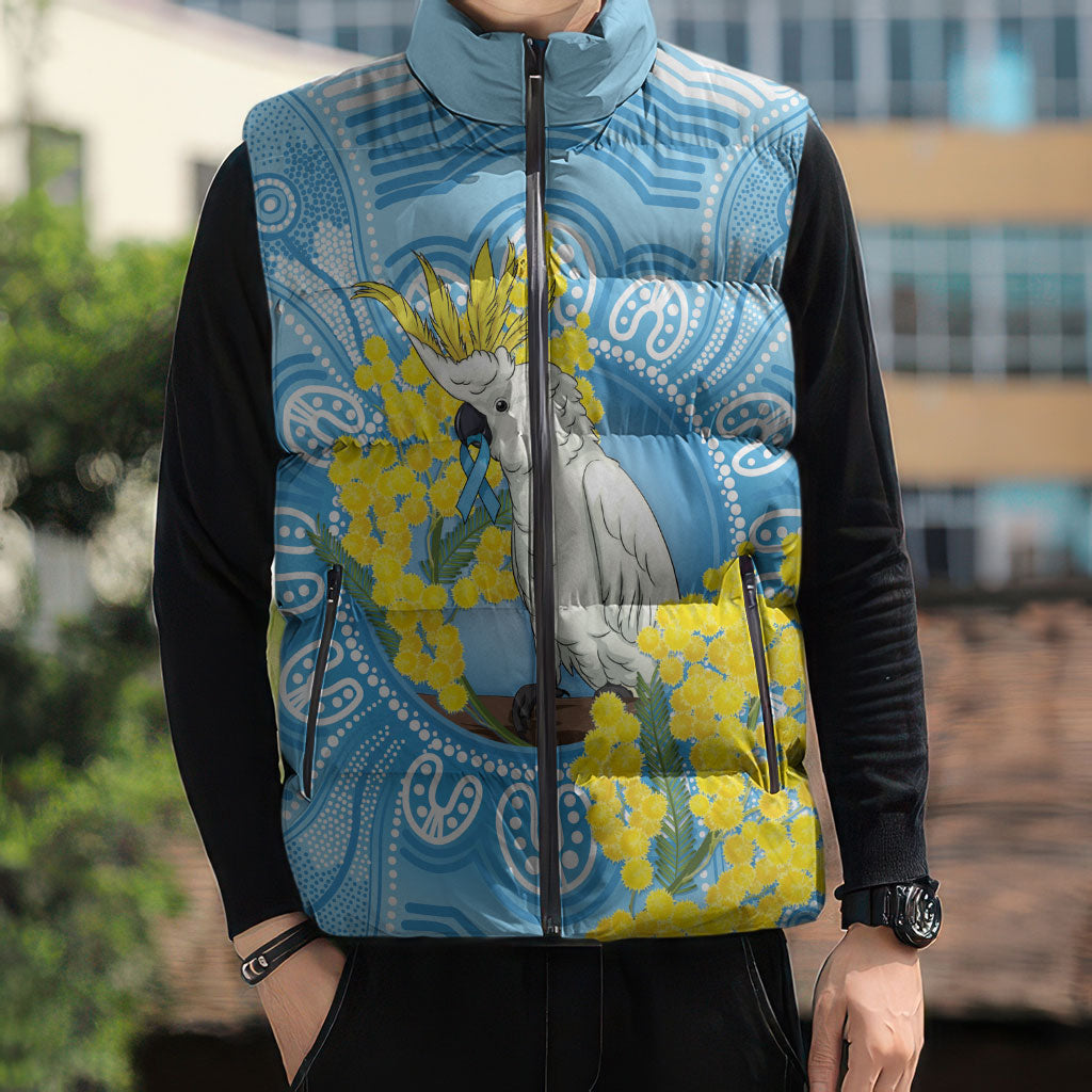 World Diabetes Day Australia Sleeveless Puffer Jacket Yellow-crested Cockatoo Golden Wattle Aboriginal