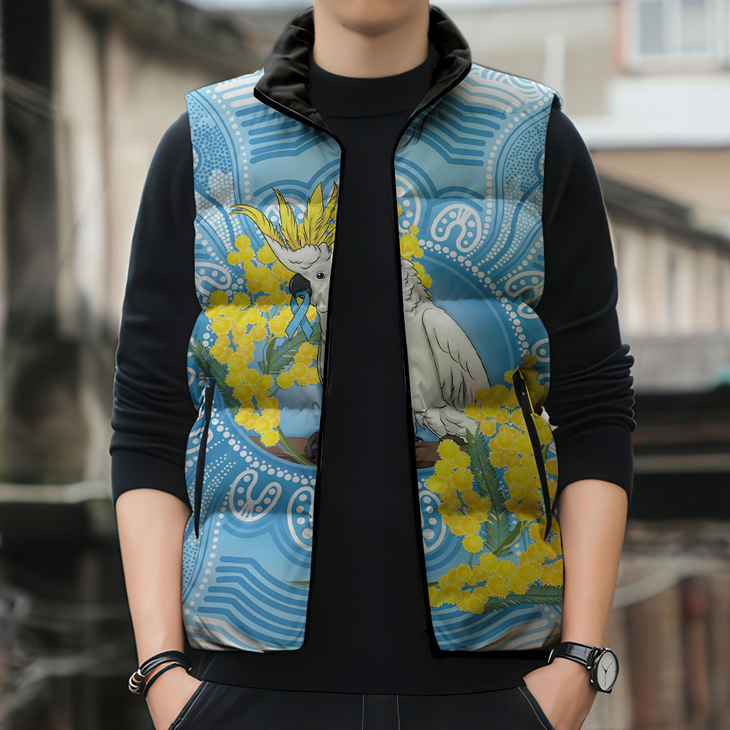 World Diabetes Day Australia Sleeveless Puffer Jacket Yellow-crested Cockatoo Golden Wattle Aboriginal