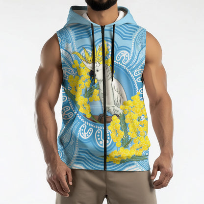 World Diabetes Day Australia Sleeveless Zip Hoodie Yellow-crested Cockatoo Golden Wattle Aboriginal