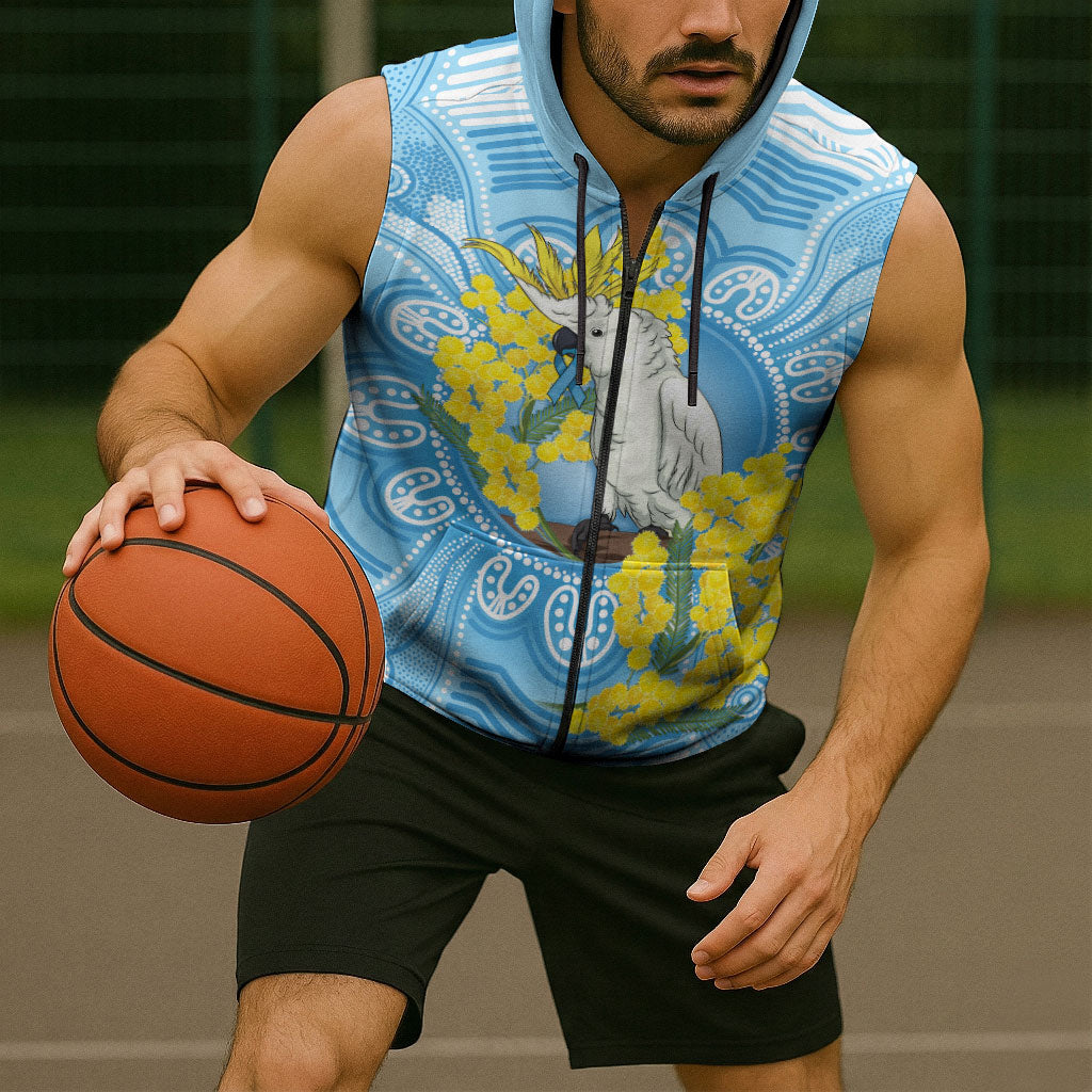 World Diabetes Day Australia Sleeveless Zip Hoodie Yellow-crested Cockatoo Golden Wattle Aboriginal