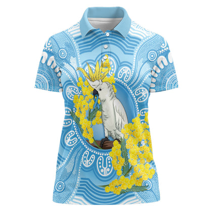 World Diabetes Day Australia Women Polo Shirt Yellow-crested Cockatoo Golden Wattle Aboriginal