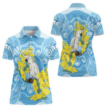 World Diabetes Day Australia Women Polo Shirt Yellow-crested Cockatoo Golden Wattle Aboriginal