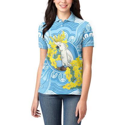 World Diabetes Day Australia Women Polo Shirt Yellow-crested Cockatoo Golden Wattle Aboriginal