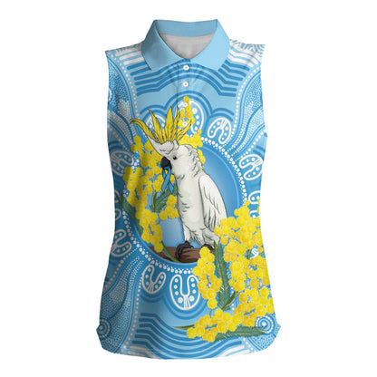 World Diabetes Day Australia Women Sleeveless Polo Shirt Yellow-crested Cockatoo Golden Wattle Aboriginal