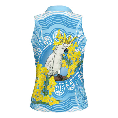 World Diabetes Day Australia Women Sleeveless Polo Shirt Yellow-crested Cockatoo Golden Wattle Aboriginal