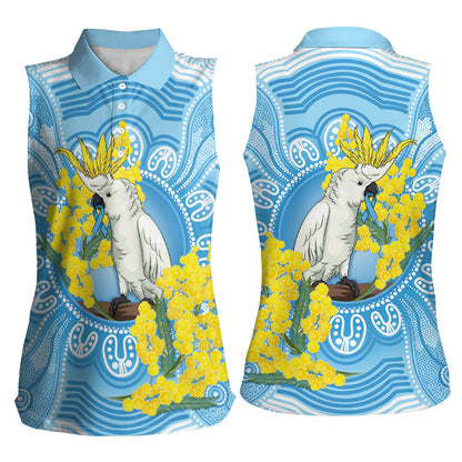 World Diabetes Day Australia Women Sleeveless Polo Shirt Yellow-crested Cockatoo Golden Wattle Aboriginal