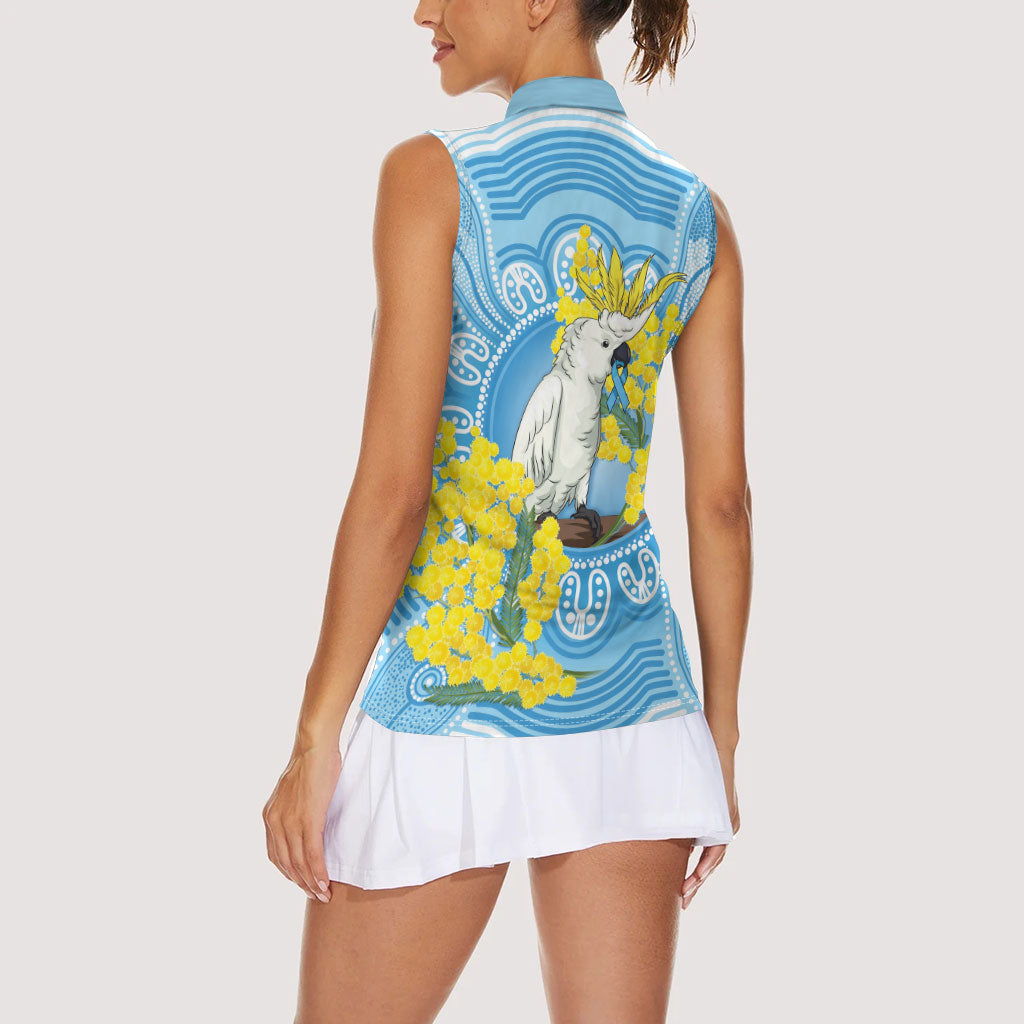 World Diabetes Day Australia Women Sleeveless Polo Shirt Yellow-crested Cockatoo Golden Wattle Aboriginal