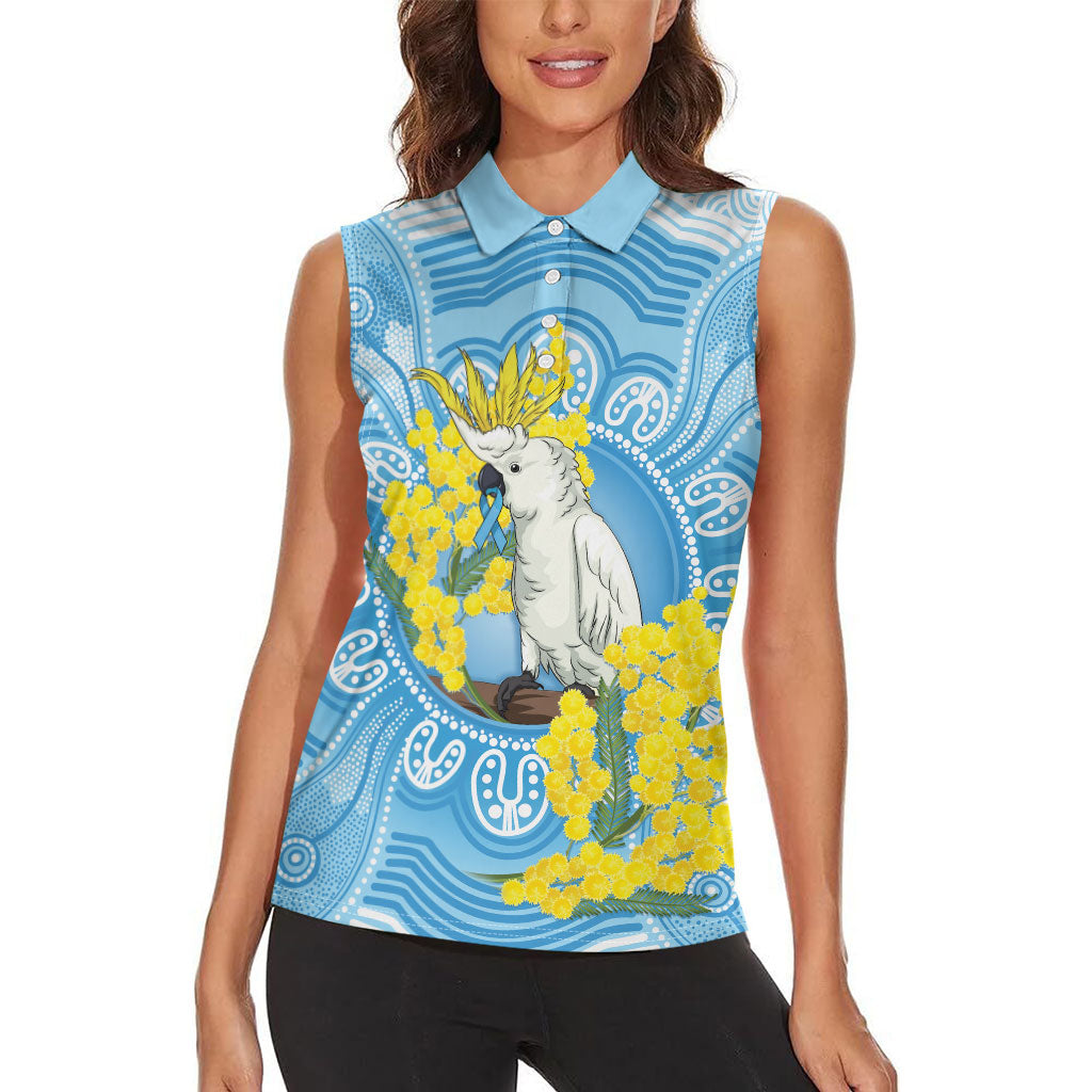 World Diabetes Day Australia Women Sleeveless Polo Shirt Yellow-crested Cockatoo Golden Wattle Aboriginal