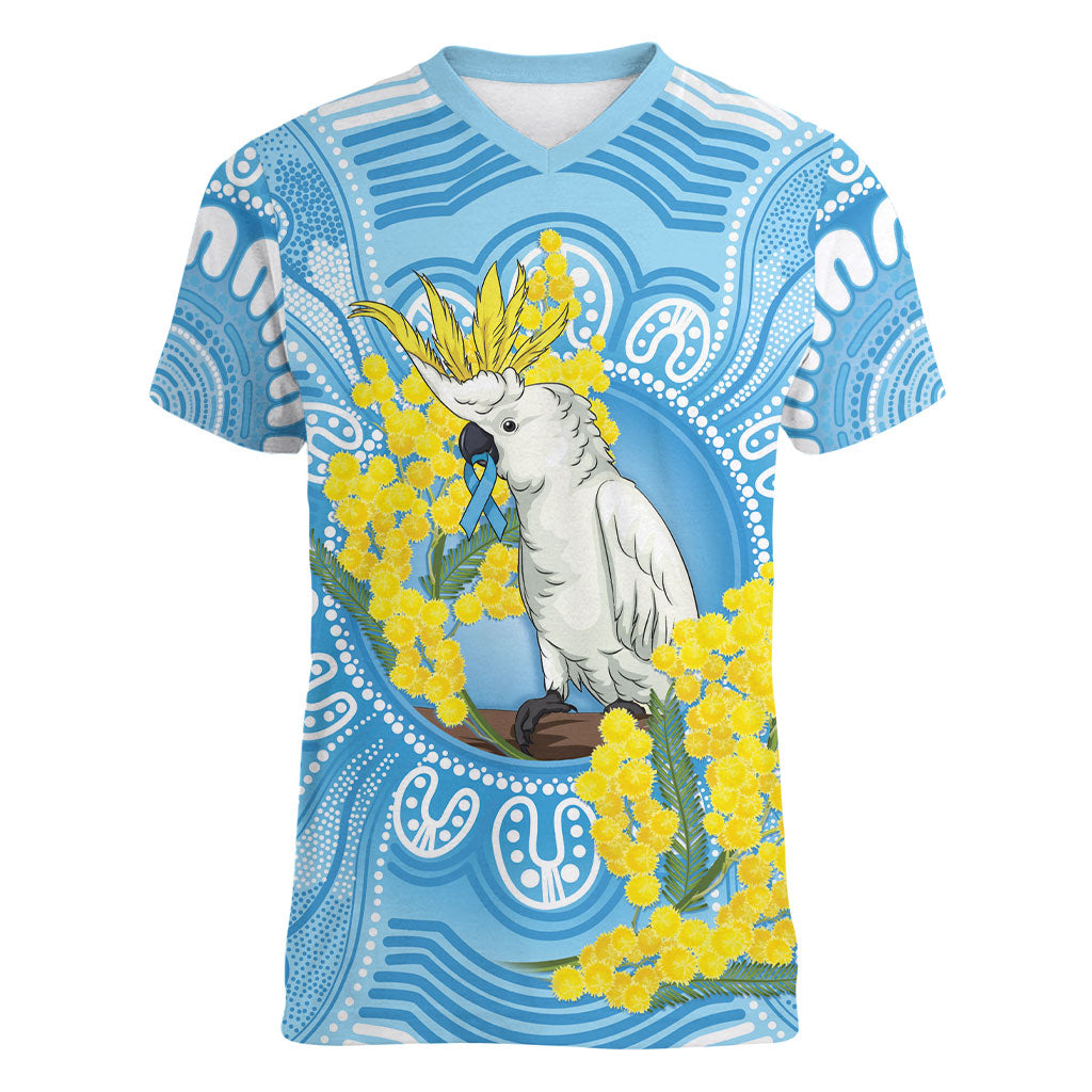 World Diabetes Day Australia Women V-Neck T-Shirt Yellow-crested Cockatoo Golden Wattle Aboriginal