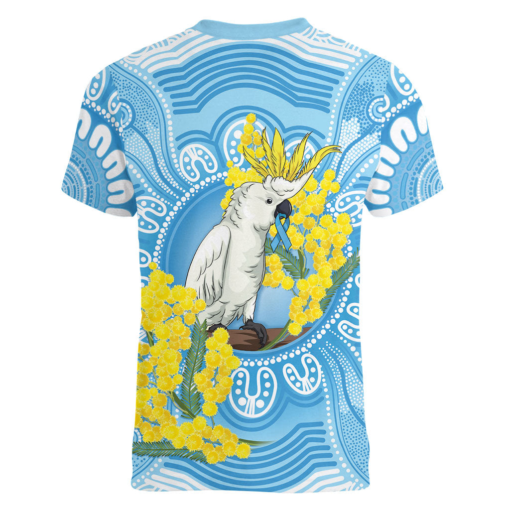 World Diabetes Day Australia Women V-Neck T-Shirt Yellow-crested Cockatoo Golden Wattle Aboriginal