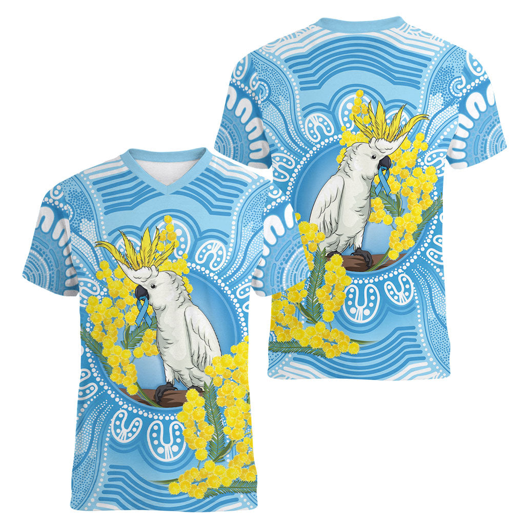 World Diabetes Day Australia Women V-Neck T-Shirt Yellow-crested Cockatoo Golden Wattle Aboriginal